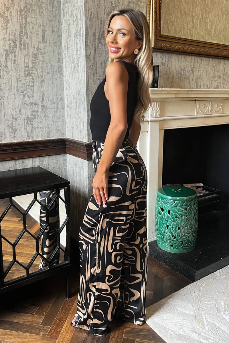 Black Geometric Pattern 2 in 1 Sleeveless Wide Leg Jumpsuit sold by AX Paris product image thumbnail 4