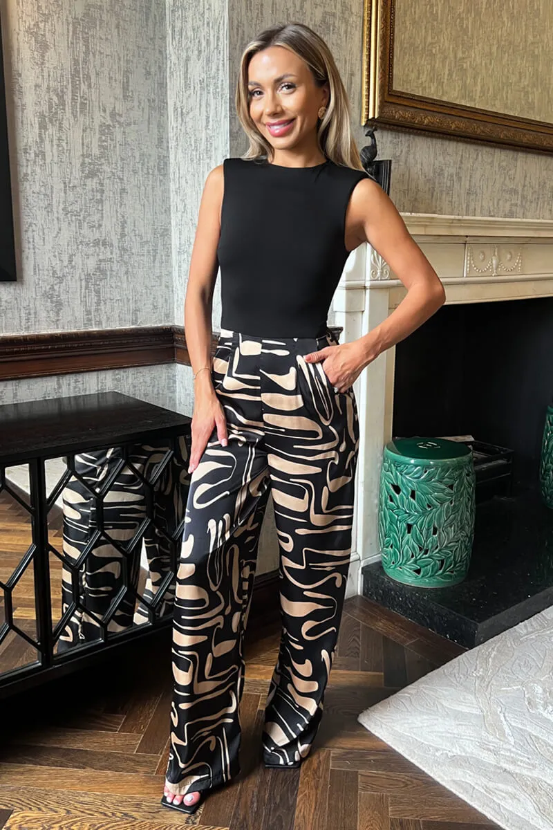 Black Geometric Pattern 2 in 1 Sleeveless Wide Leg Jumpsuit sold by AX Paris