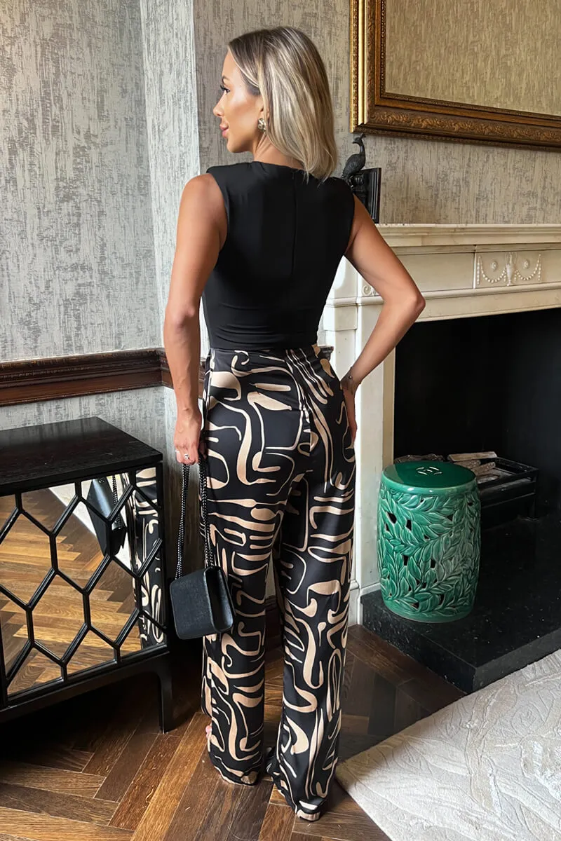 Black Geometric Pattern 2 in 1 Sleeveless Wide Leg Jumpsuit sold by AX Paris product image thumbnail 5