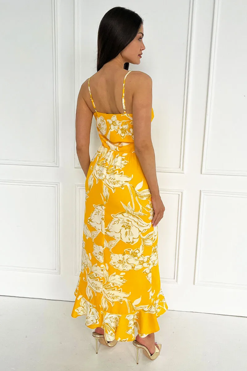 Yellow Floral Printed Strappy High Low Frill Hem Midi Dress sold by AX Paris product image thumbnail 5