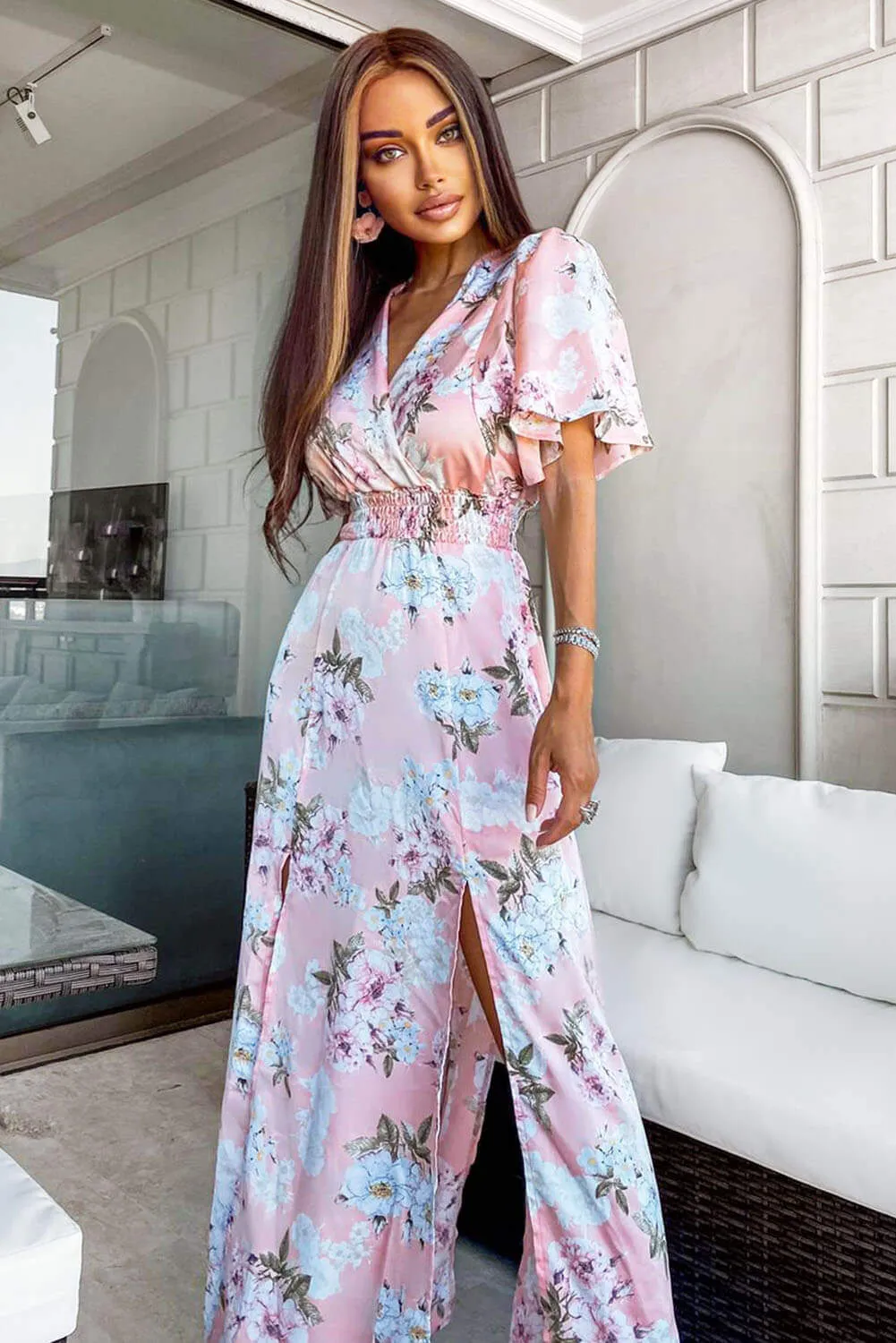 Pink Floral Side Split Maxi Dress sold by AX Paris product image thumbnail 2