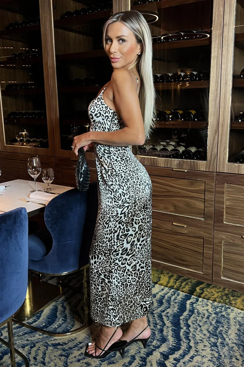 Multi Leopard Print Strappy Satin Slip Midi Dress sold by AX Paris product image thumbnail 4