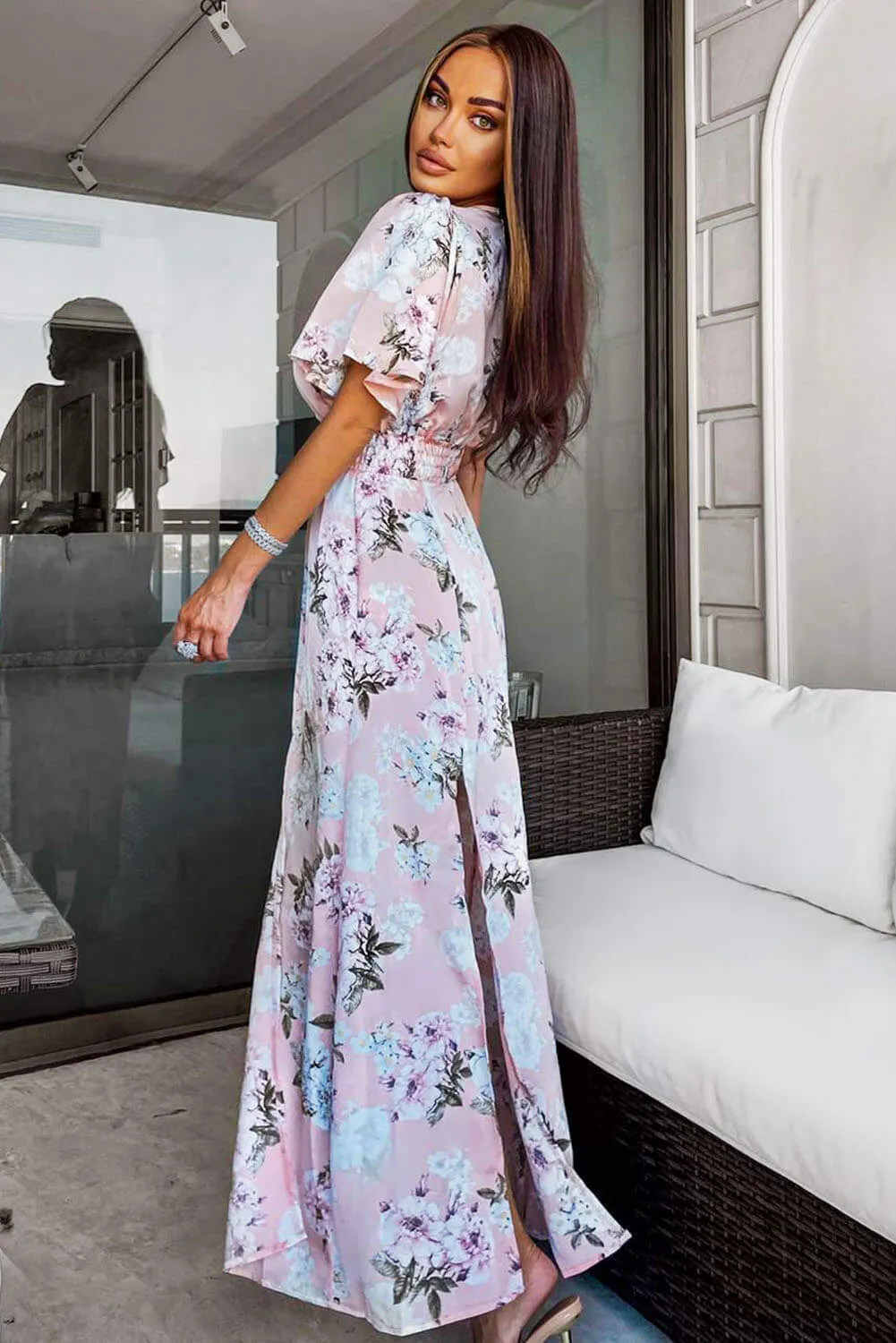 Pink Floral Side Split Maxi Dress sold by AX Paris product image thumbnail 4