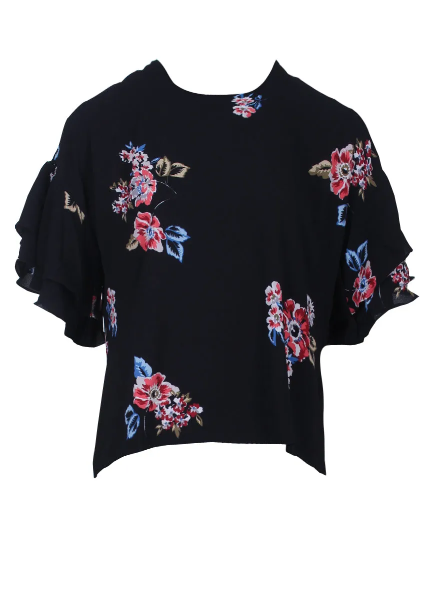 Black Floral Frill Sleeved Top sold by AX Paris product image thumbnail 4