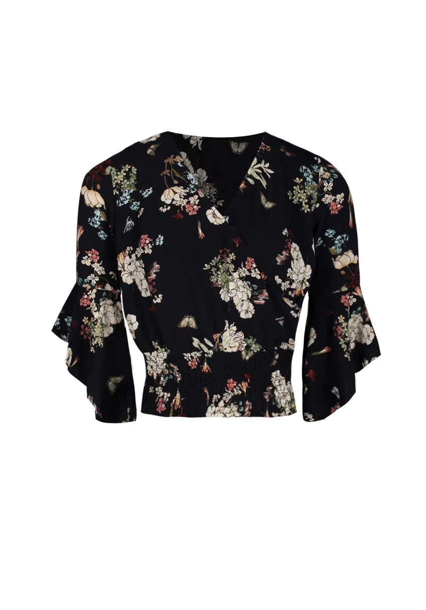 Navy Floral Wrap V Neck Top sold by AX Paris product image thumbnail 4