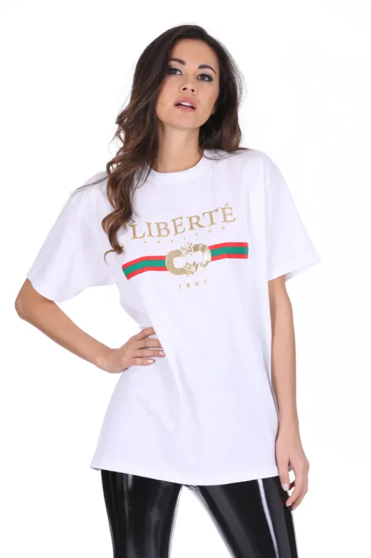 White Liberte Printed T-Shirt sold by AX Paris