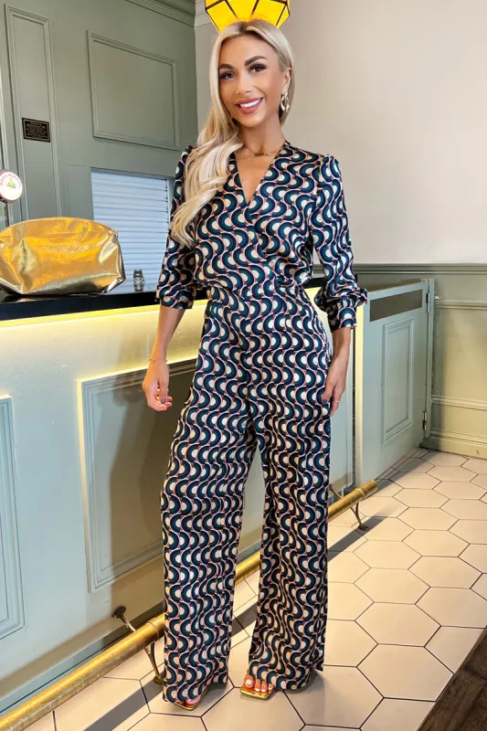 Multi Print 3/4 Length Sleeve Wrap Top Belted Jumpsuit sold by AX Paris