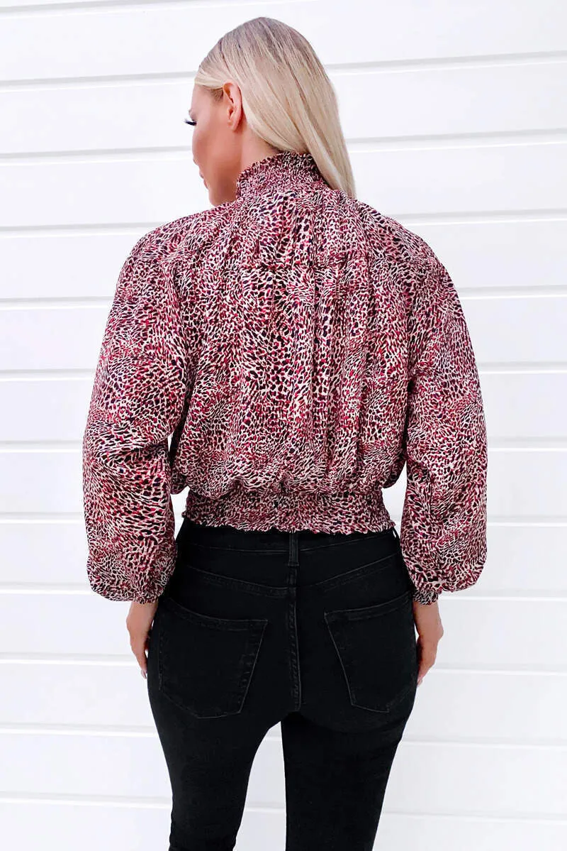 Red Ditsy Shirring Crop Blouse sold by AX Paris product image thumbnail 4