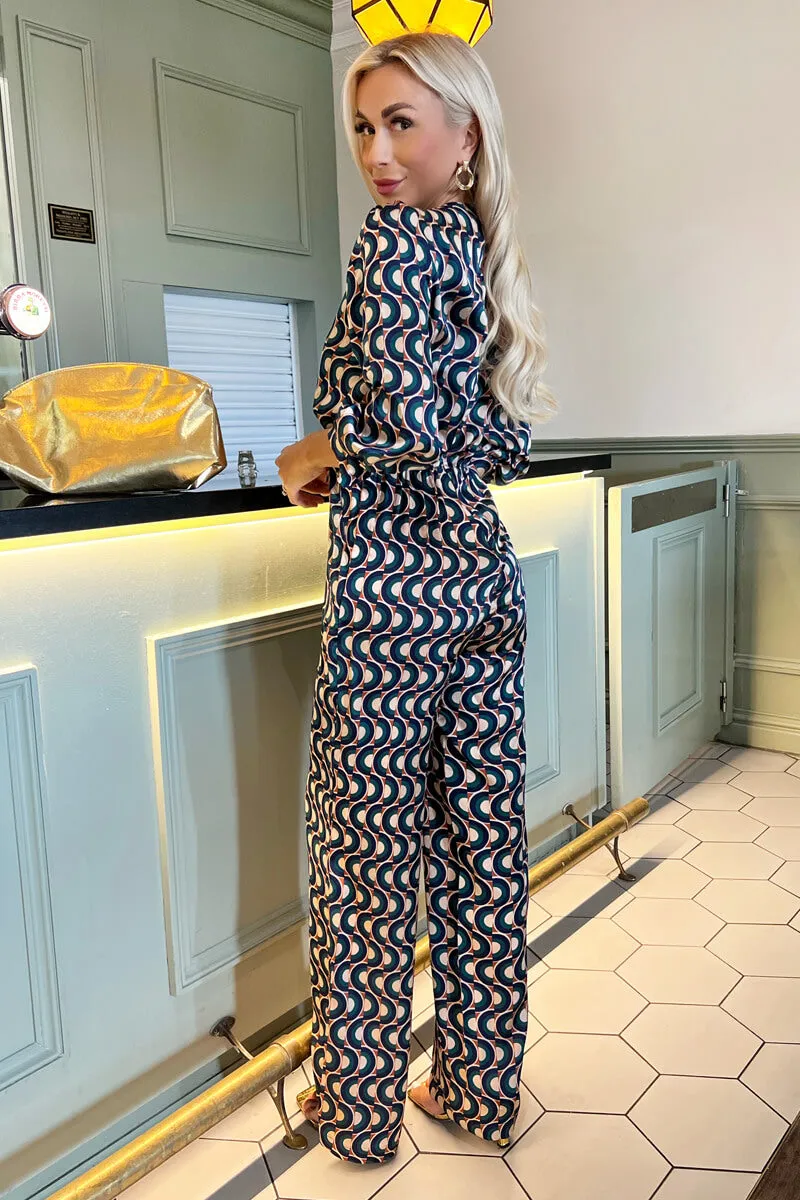 Multi Print 3/4 Length Sleeve Wrap Top Belted Jumpsuit sold by AX Paris product image thumbnail 3