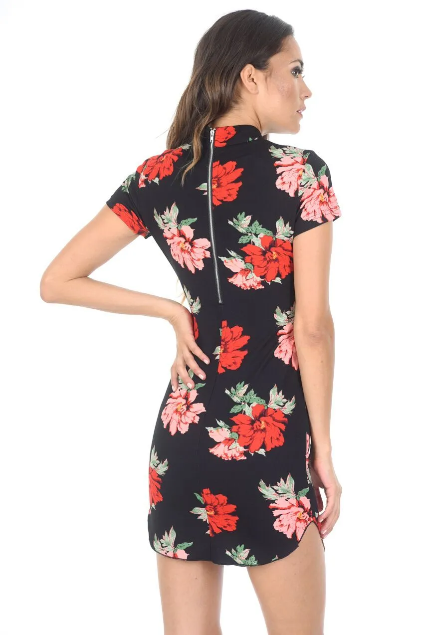 Black Floral High Neck Mini Dress sold by AX Paris product image thumbnail 3