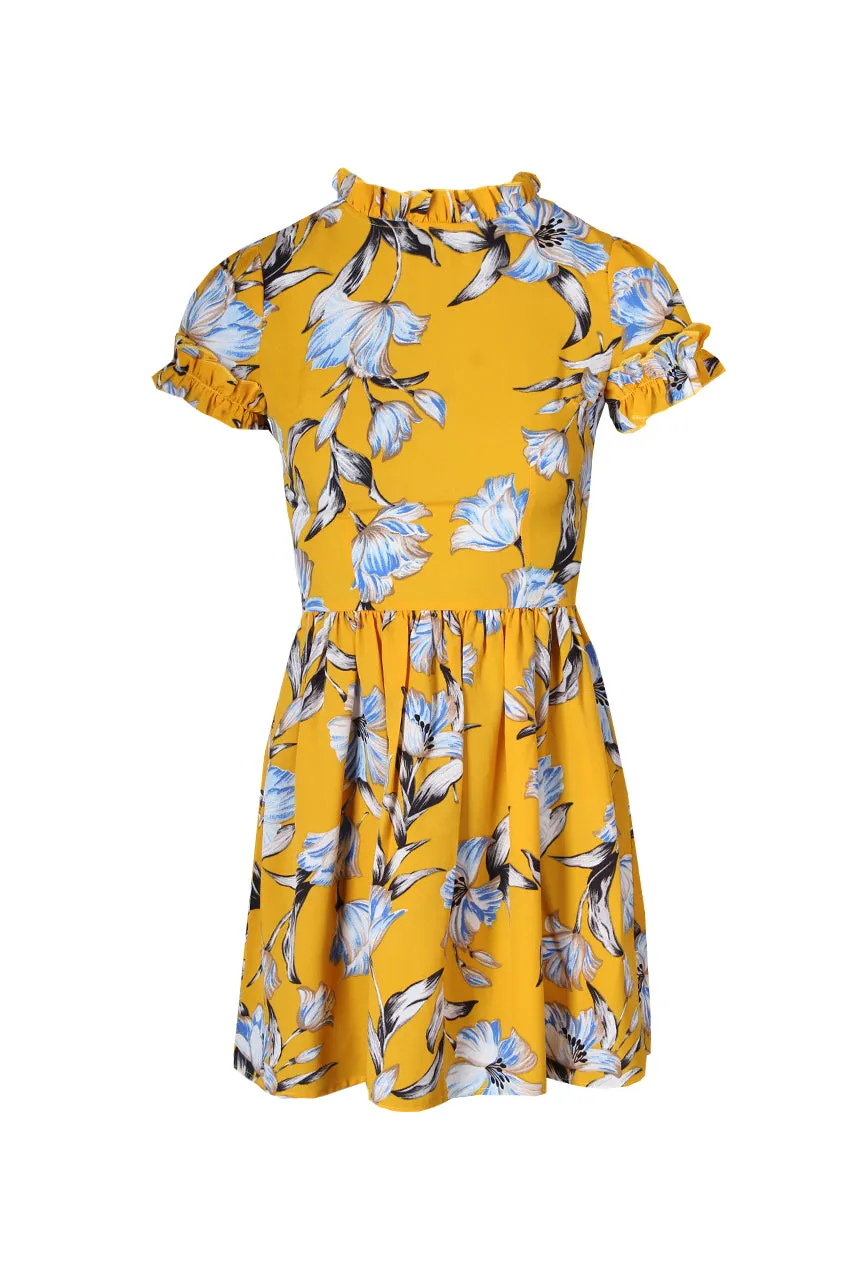 Yellow Floral Print Frill Detail Mini Dress sold by AX Paris product image thumbnail 4