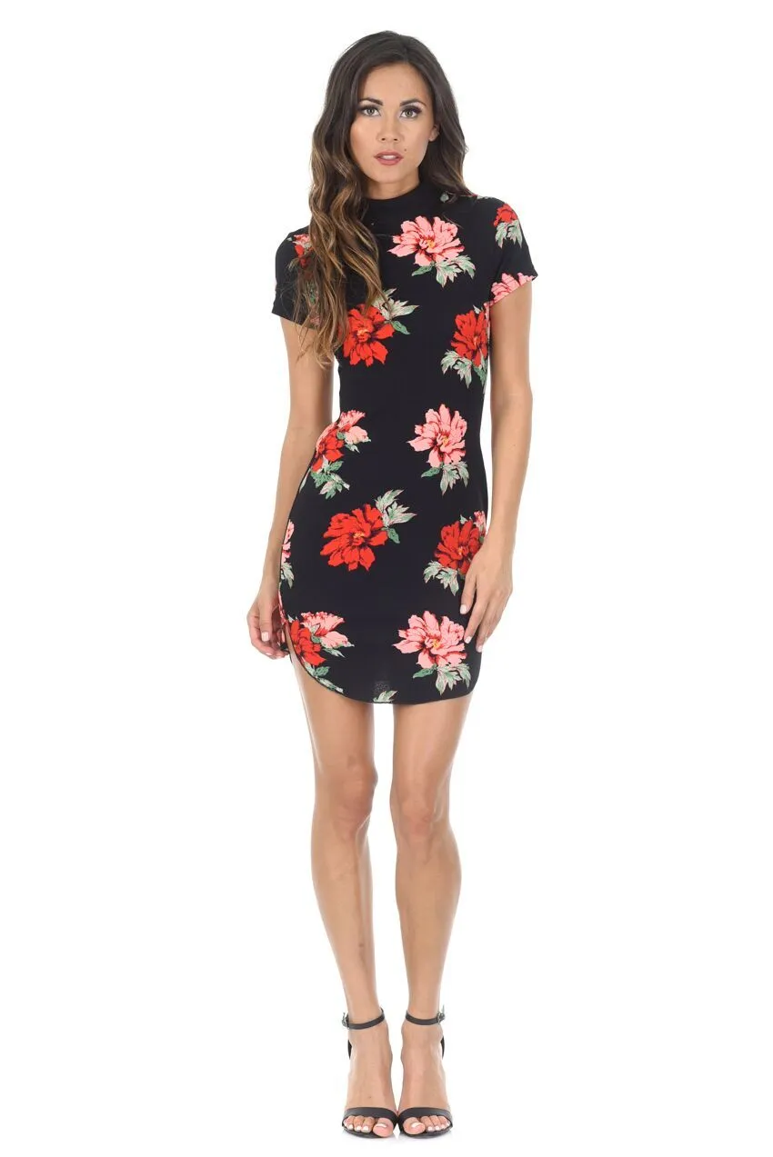 Black Floral High Neck Mini Dress sold by AX Paris product image thumbnail 2