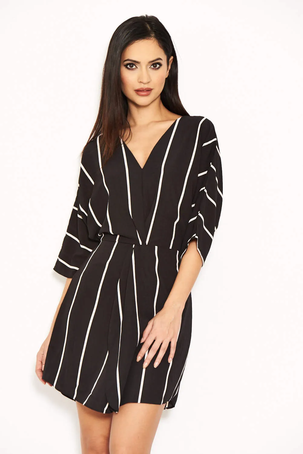 Black and White Striped Wrap Mini Dress sold by AX Paris product image thumbnail 4