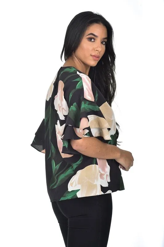 Black Floral Frill Sleeve Top sold by AX Paris product image thumbnail 3