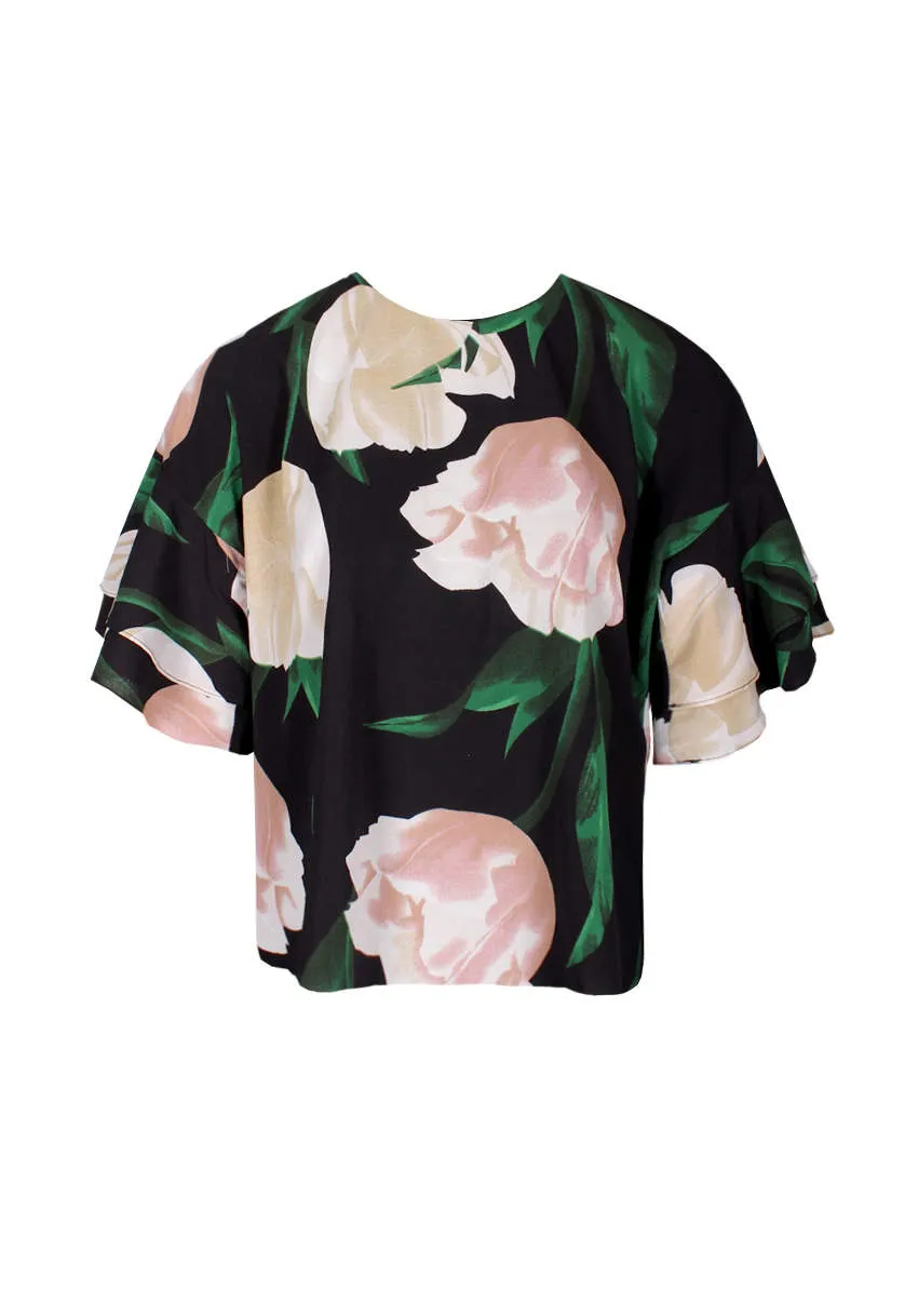Black Floral Frill Sleeve Top sold by AX Paris product image thumbnail 4
