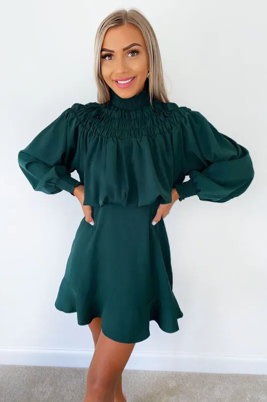 Teal Shirring Neck Skater Dress sold by AX Paris