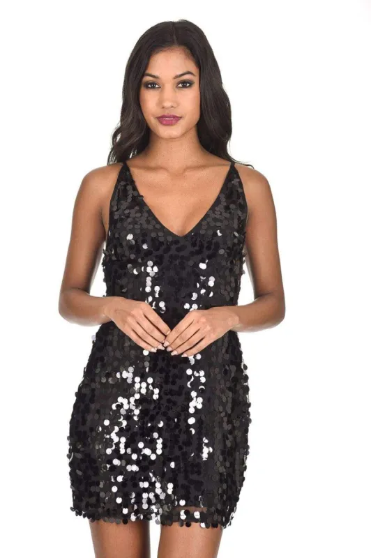 Black Sequin Swing Dress sold by AX Paris