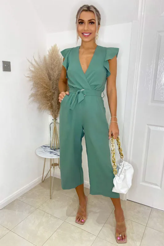 Duck Egg Wrap Front Belted Jumpsuit sold by AX Paris