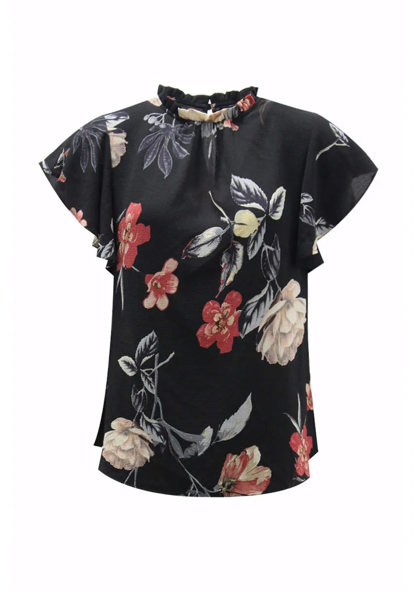 Black Floral Frill Floaty Top sold by AX Paris product image thumbnail 4