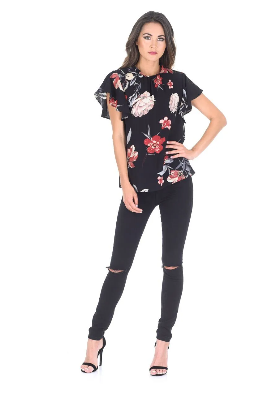 Black Floral Frill Floaty Top sold by AX Paris product image thumbnail 2