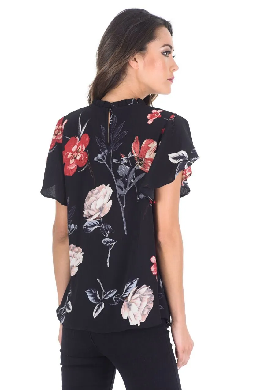 Black Floral Frill Floaty Top sold by AX Paris product image thumbnail 3