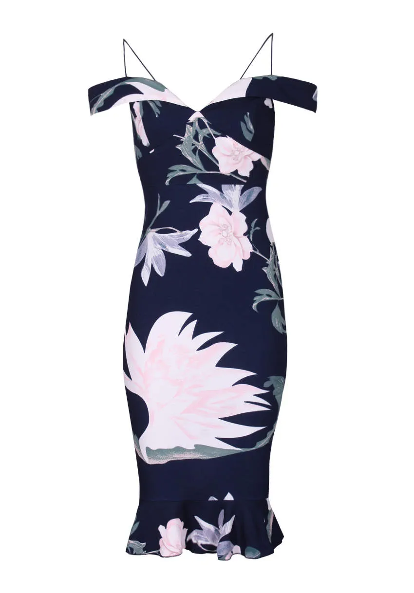 Navy Floral Fishtail Hem Midi Dress sold by AX Paris product image thumbnail 4