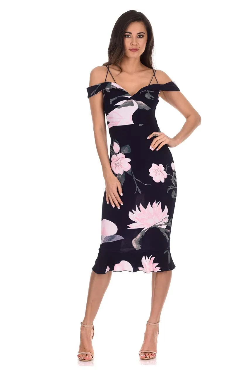 Navy Floral Fishtail Hem Midi Dress sold by AX Paris product image thumbnail 2