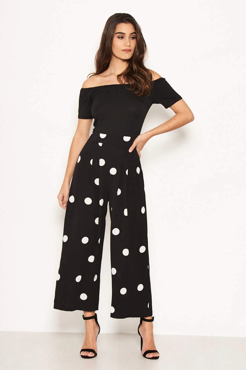 Black Spot Print Bardot Jumpsuit sold by AX Paris product image thumbnail 4