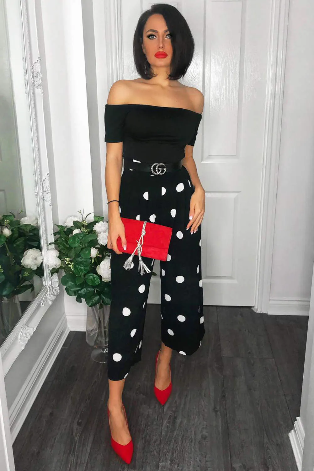 Black Spot Print Bardot Jumpsuit sold by AX Paris product image thumbnail 2