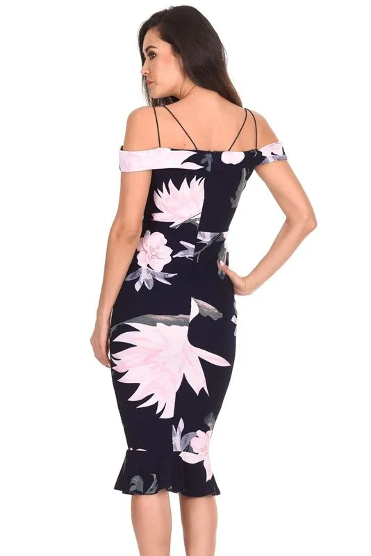 Navy Floral Fishtail Hem Midi Dress sold by AX Paris product image thumbnail 3