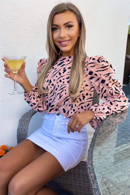 Pink Printed Puff Sleeve Top sold by AX Paris