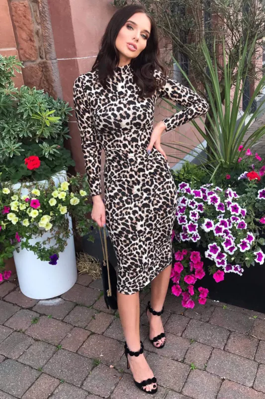 Leopard Print High Neck Bodycon Midi Dress sold by AX Paris