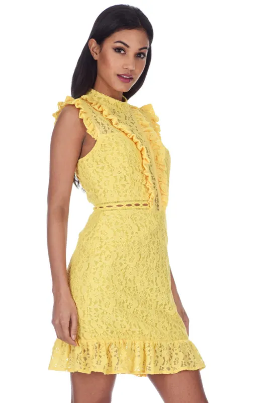 Yellow Lace Frill Detail Dress sold by AX Paris