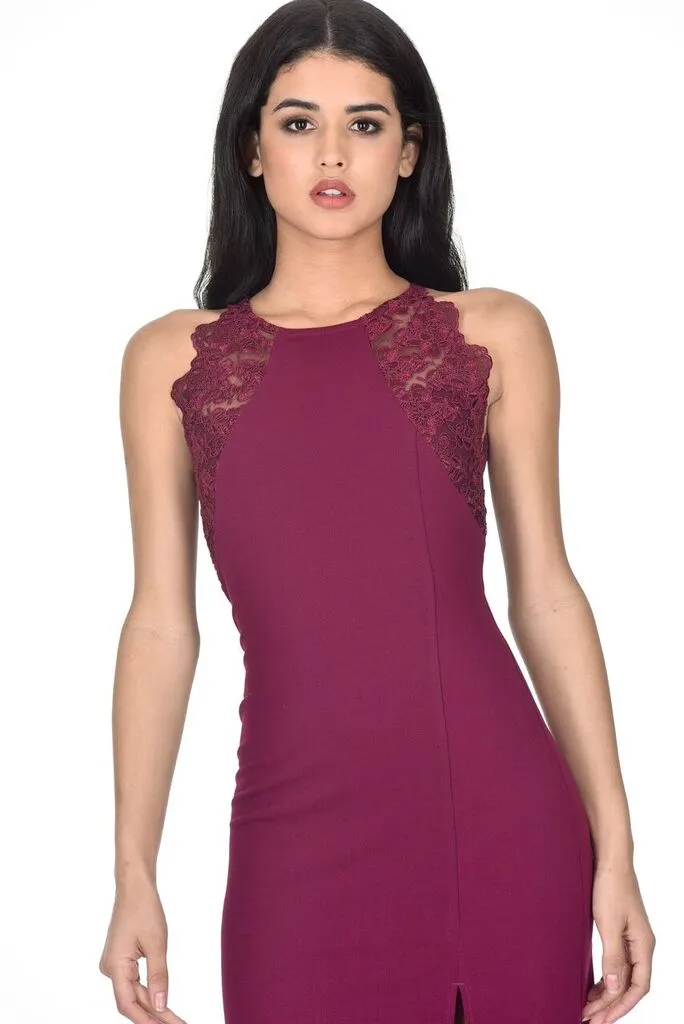 Plum High Neck Lace Detail Maxi Dress sold by AX Paris product image thumbnail 2