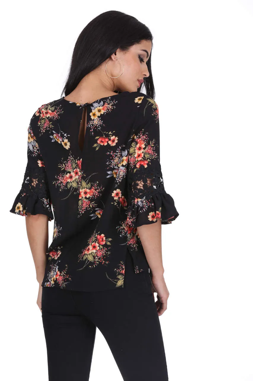 Black Floral Crochet Detail Top sold by AX Paris product image thumbnail 3