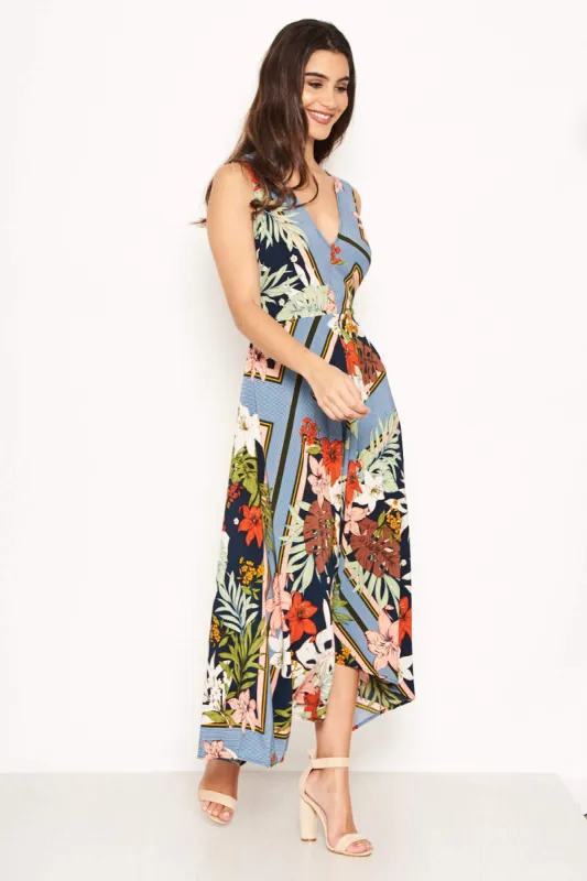 Navy Tropical V Neck Maxi Dress sold by AX Paris