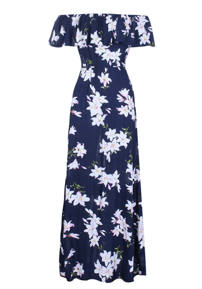 Navy Floral Bardot Printed Maxi Dress sold by AX Paris product image thumbnail 5
