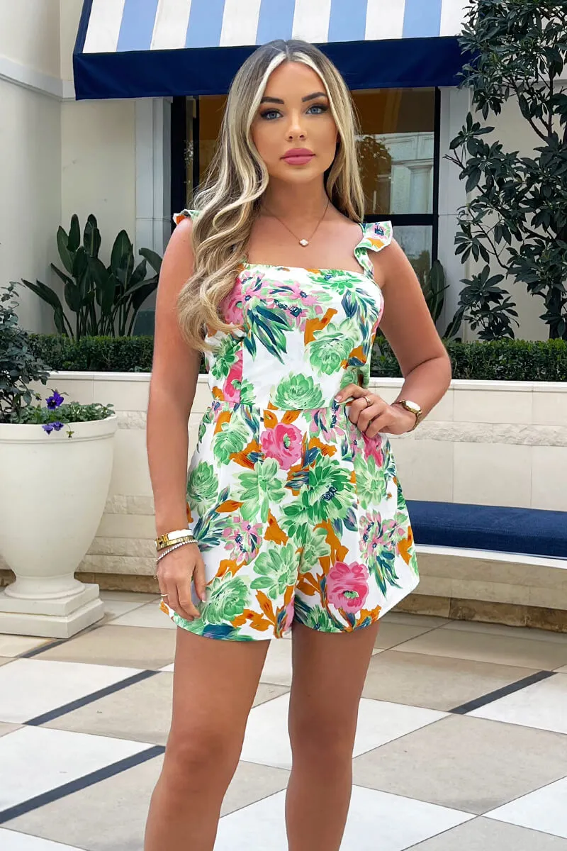 Green Floral Frill Strap Playsuit sold by AX Paris