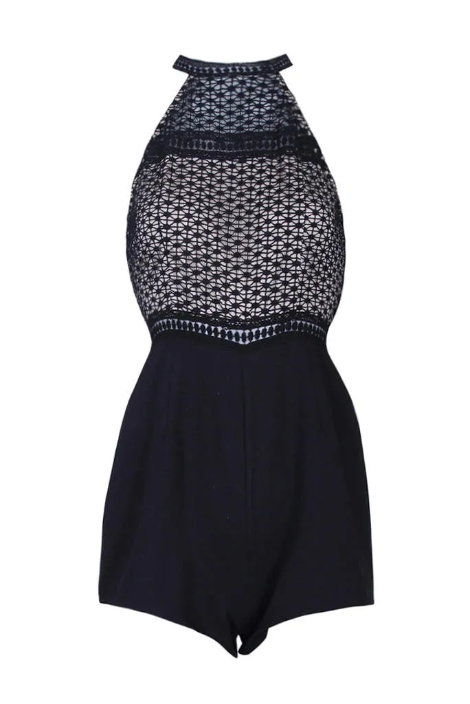 Black Contrast Mesh Top Playsuit sold by AX Paris product image thumbnail 4