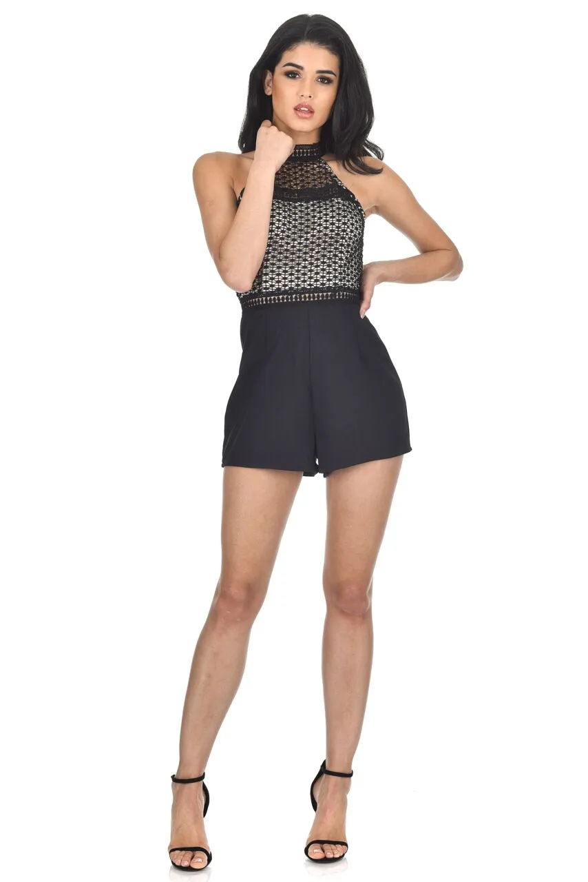 Black Contrast Mesh Top Playsuit sold by AX Paris product image thumbnail 2