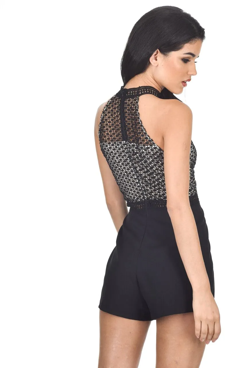 Black Contrast Mesh Top Playsuit sold by AX Paris product image thumbnail 3