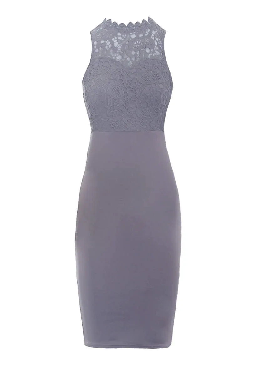 Pewter High Neck Crochet Bodycon Dress sold by AX Paris product image thumbnail 4