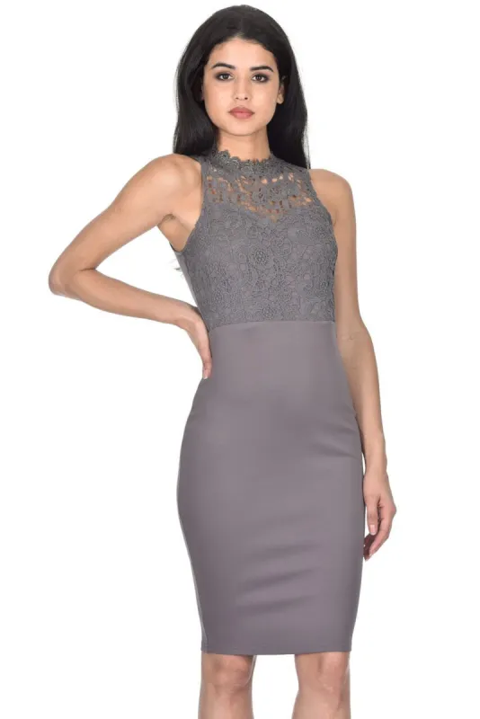 Pewter High Neck Crochet Bodycon Dress sold by AX Paris