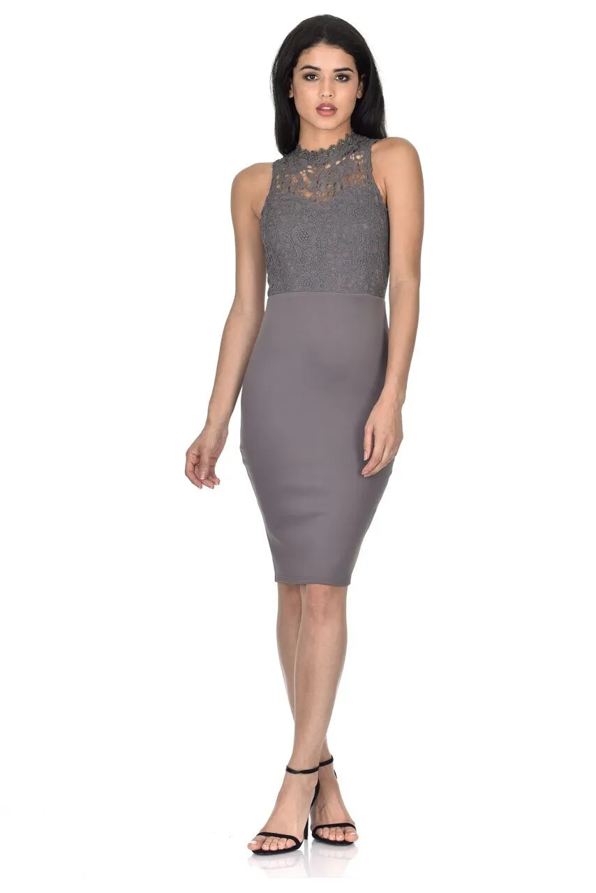 Pewter High Neck Crochet Bodycon Dress sold by AX Paris product image thumbnail 2