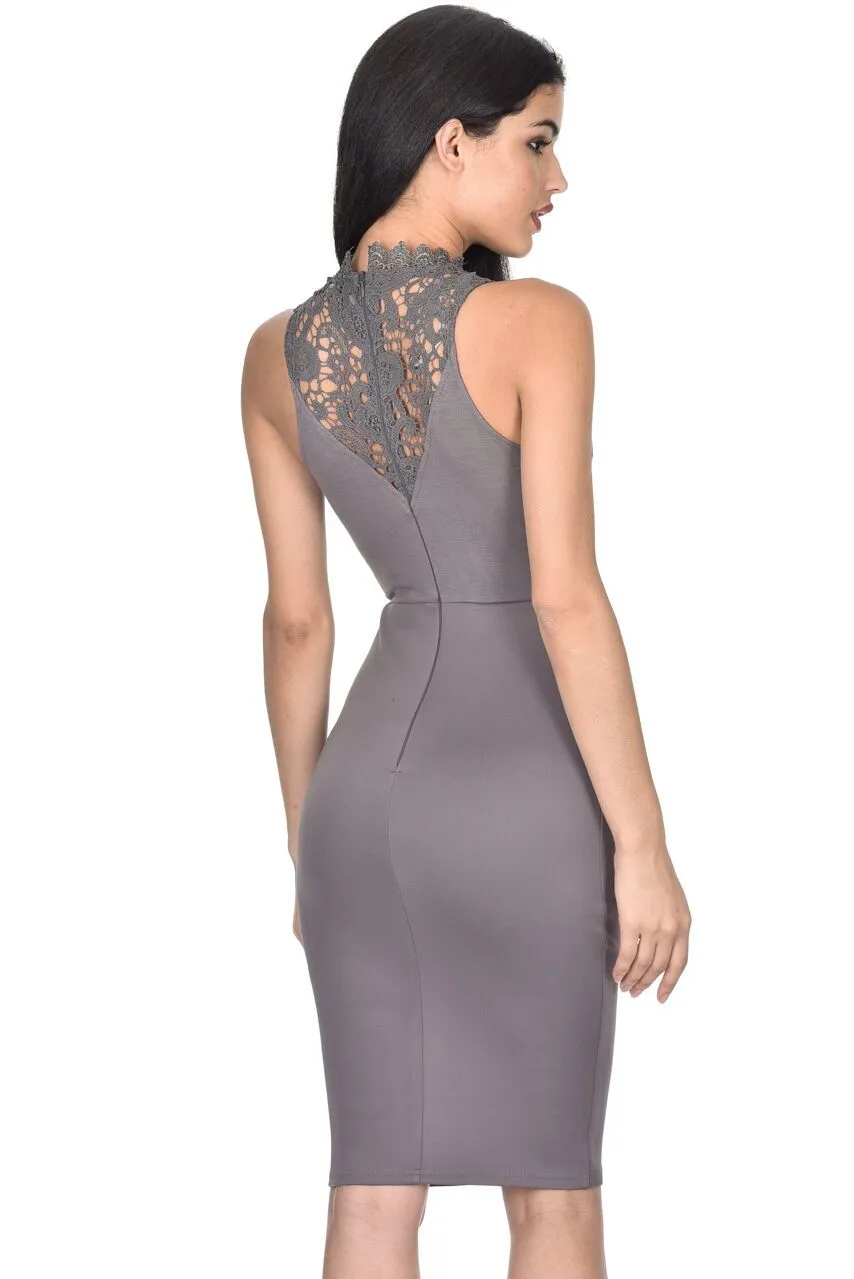 Pewter High Neck Crochet Bodycon Dress sold by AX Paris product image thumbnail 3