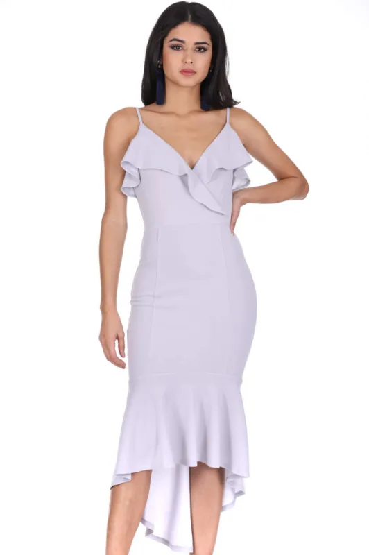 Silver Wrap Fishtail Midi Dress sold by AX Paris