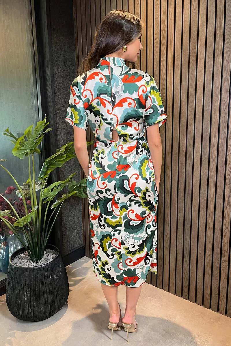 Green Abstract Print High Neck Wrap Skirt Midi Dress sold by AX Paris product image thumbnail 3