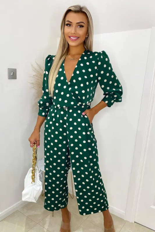 Green Spot Wrap Over Jumpsuit sold by AX Paris