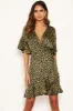 Khaki Leopard Print Full Wrap Mini Dress sold by AX Paris