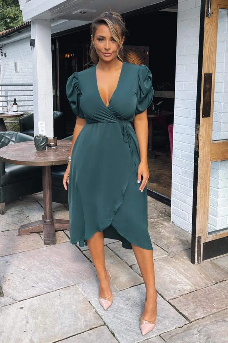 Teal Wrap Over Tie Midi Dress sold by AX Paris